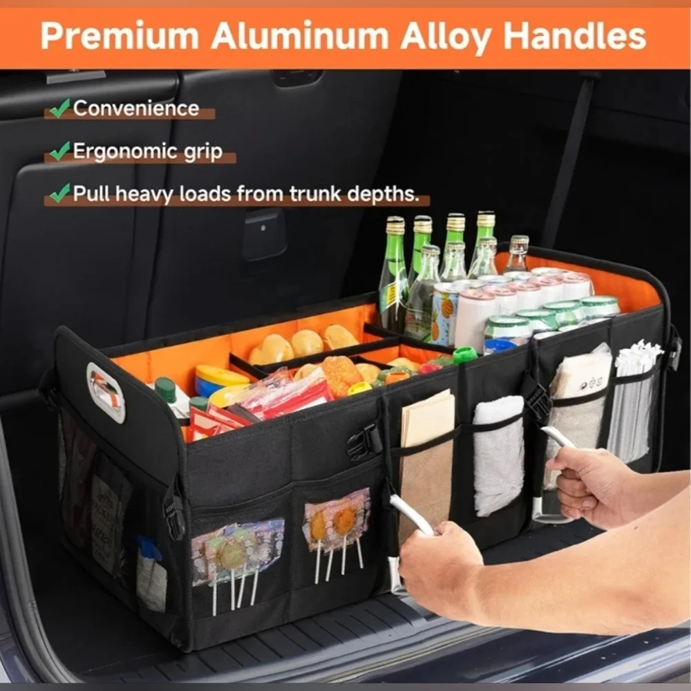 New 3 Compartment Collapsible Trunk Organizer with Removable Cooler For Car SUV
